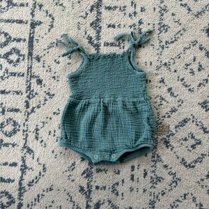 Grayson Mini Teal Baby Romper with Tie Straps
